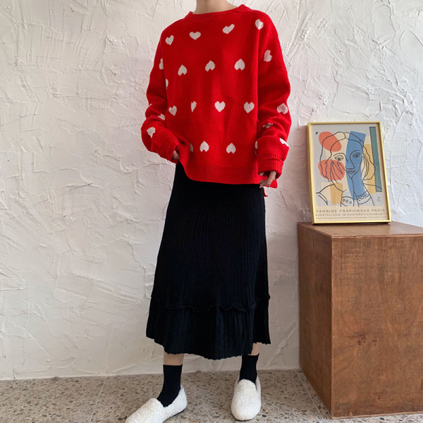 Γυναικείο κομψό κόκκινο πουλόβερ με ωοειδές ντεκολτέ