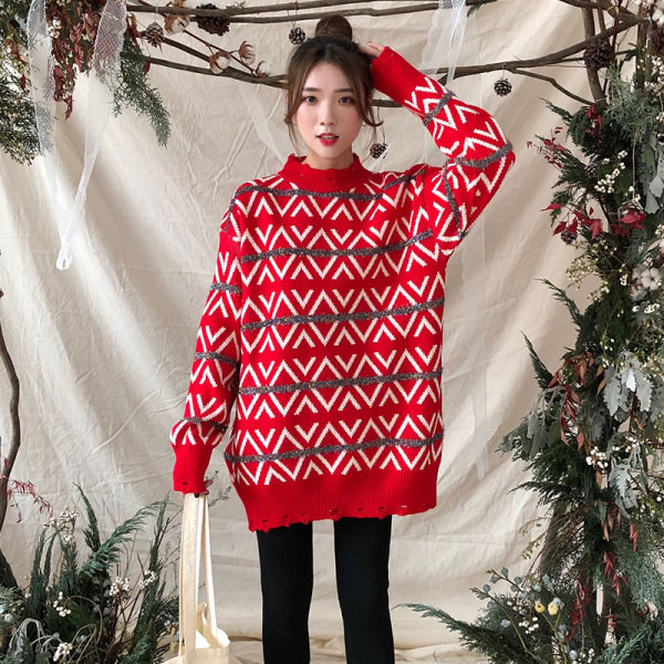 Női modern dalag pulóver piros színben, félmagas gallérral