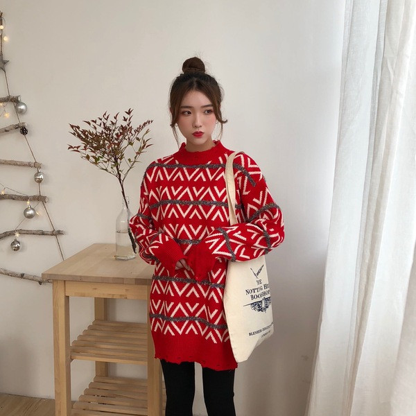 Női modern dalag pulóver piros színben, félmagas gallérral