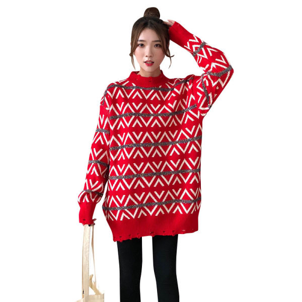 Női modern dalag pulóver piros színben, félmagas gallérral