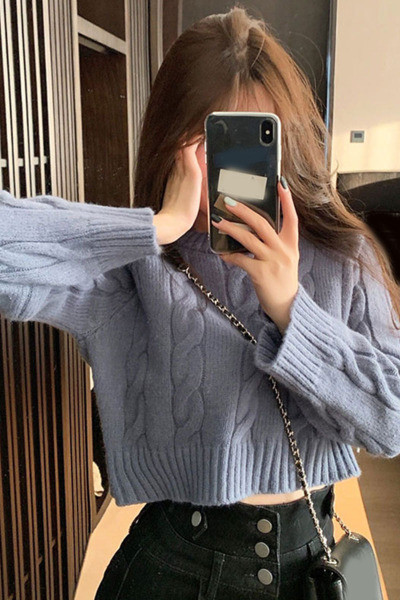 Női modern rövid kötött blúz három színben