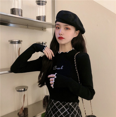 Naiste moodne liibuv pluusiga valge ja must mudel