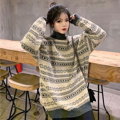 Γυναικείο casual πουλόβερ φαρδύ σχέδιο  με υψηλό γιακά