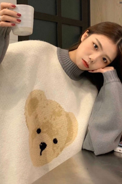 Γυναικείο casual πουλόβερ με ωοειδές ντεκολτέ και animal print