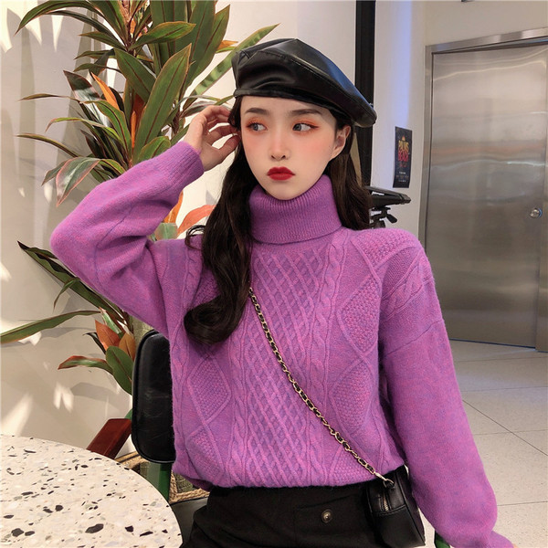 Modern női pulóver magas gallérral, három színben