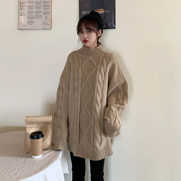 Modern női pulóver félmagas gallérral, két színben