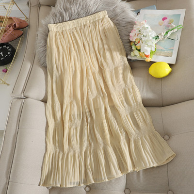 Plisseeritud šifoonist kõrge vöökohaga elastne pikk naiste seelik