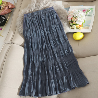 Plisseeritud šifoonist kõrge vöökohaga elastne pikk naiste seelik