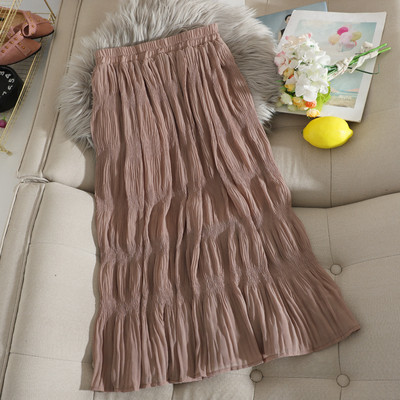 Plisseeritud šifoonist kõrge vöökohaga elastne pikk naiste seelik