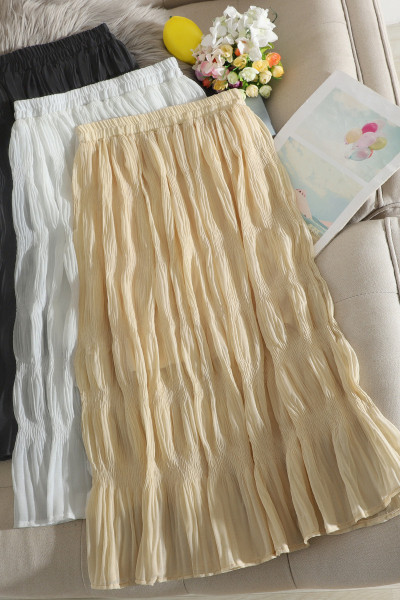 Plisseeritud šifoonist kõrge vöökohaga elastne pikk naiste seelik