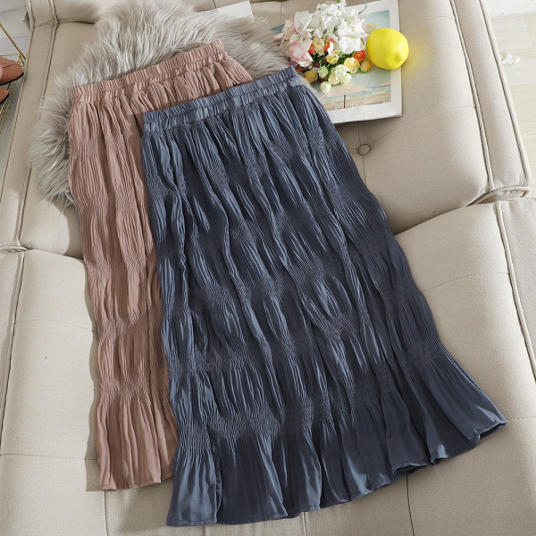 Plisseeritud šifoonist kõrge vöökohaga elastne pikk naiste seelik