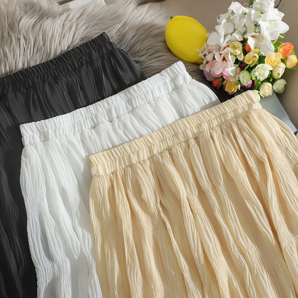 Plisseeritud šifoonist kõrge vöökohaga elastne pikk naiste seelik