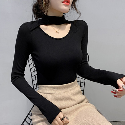 Naiste vabaaja pluus õhukesest kudumisest pikkade varrukatega punase, sinise, valge, musta ja rohelise värviga