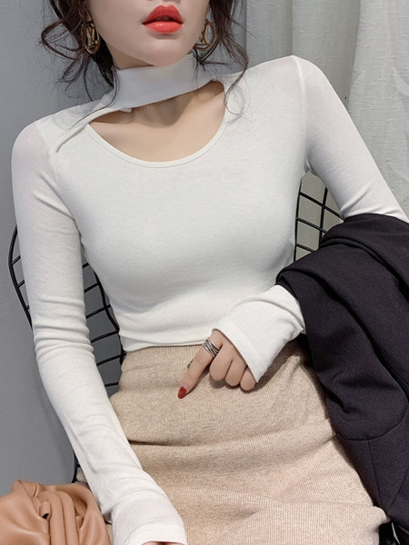 Naiste vabaaja pluus õhukesest kudumisest pikkade varrukatega punase, sinise, valge, musta ja rohelise värviga