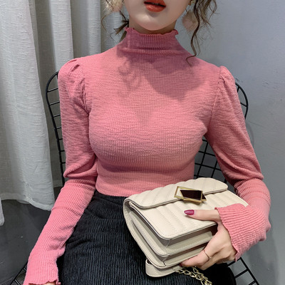 Női blúz Vékony modell magas gallérral rózsaszín, fehér és fekete színben