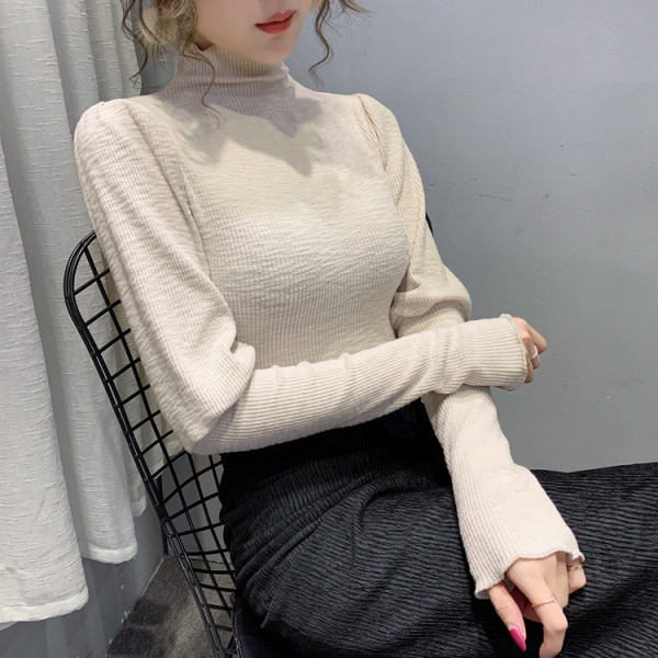 Női blúz Vékony modell magas gallérral rózsaszín, fehér és fekete színben