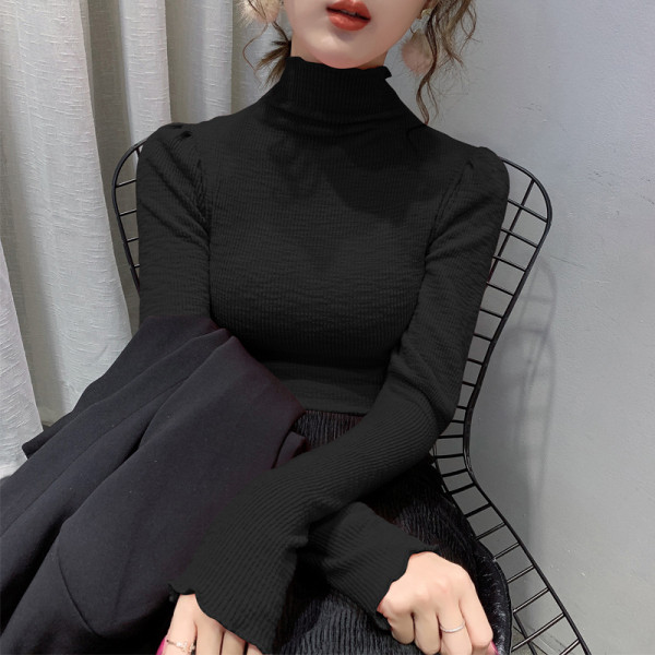 Női blúz Vékony modell magas gallérral rózsaszín, fehér és fekete színben