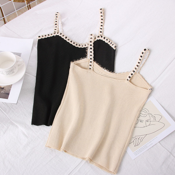 Moderna ženska majica bez rukava na tanke naramenice i pletivo