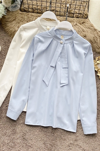 Női modern tavaszi ing alacsony gallérral fehér, kék, piros, sárga, rózsaszín és fekete színben