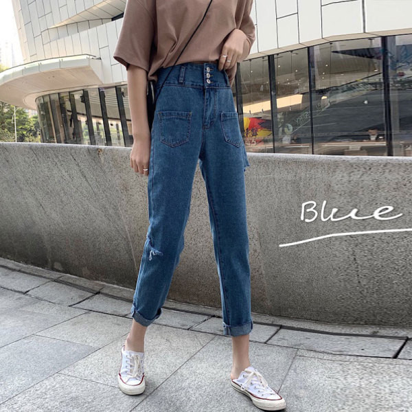 Alkalmi női farmer magas derékkal és zsebekkel