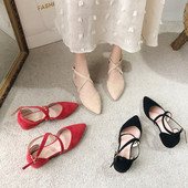 Βελούδινα γυναικεία σανδάλια μυτερό μοντέλο με σταυροτά κορδόνια