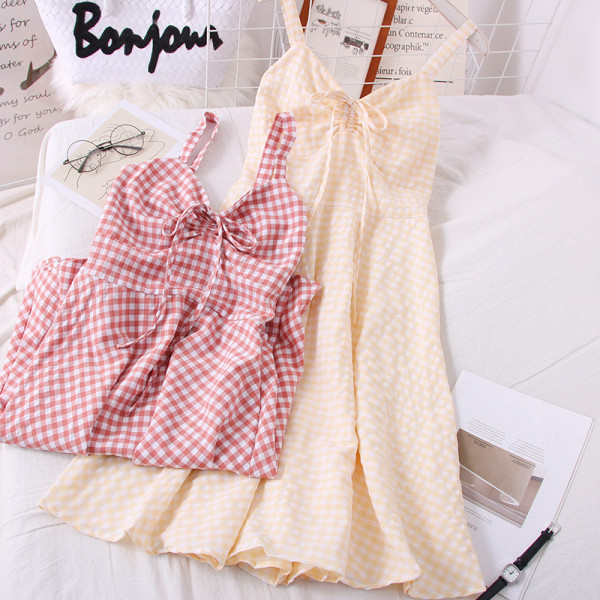 Pántos női kockás ruha - szabású modell