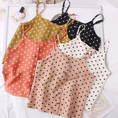 Pöttyös női felső, vékony pántokkal és gombokkal