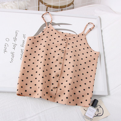 Pöttyös női felső, vékony pántokkal és gombokkal