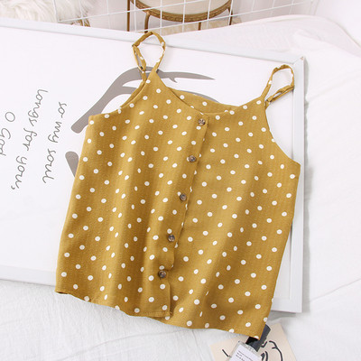 Pöttyös női felső, vékony pántokkal és gombokkal