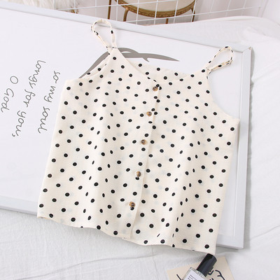 Pöttyös női felső, vékony pántokkal és gombokkal