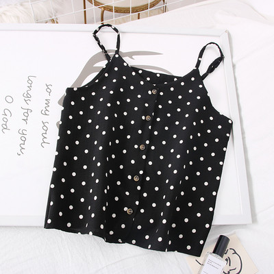 Pöttyös női felső, vékony pántokkal és gombokkal