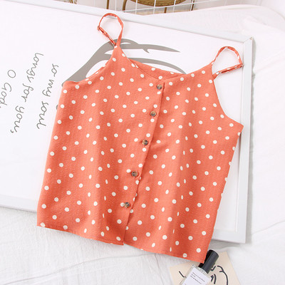 Pöttyös női felső, vékony pántokkal és gombokkal