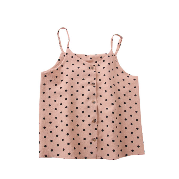 Pöttyös női felső, vékony pántokkal és gombokkal