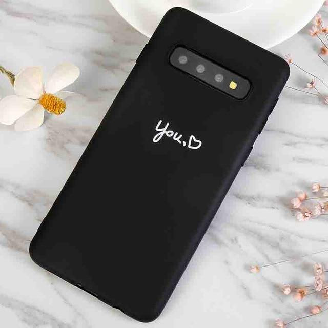 Szilikon tok Samsung S10 készülékhez, hátulján fekete és rózsaszín felirattal