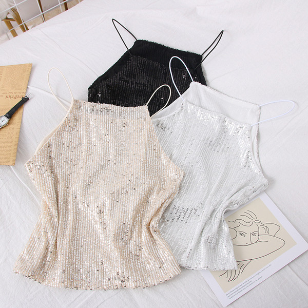 Új modell női felső vékony pántokkal és flitterekkel