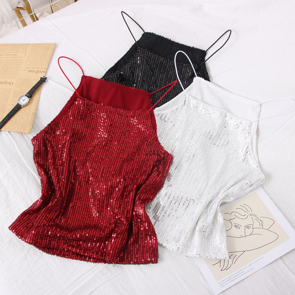 Új modell női felső vékony pántokkal és flitterekkel