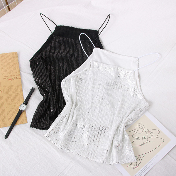 Új modell női felső vékony pántokkal és flitterekkel