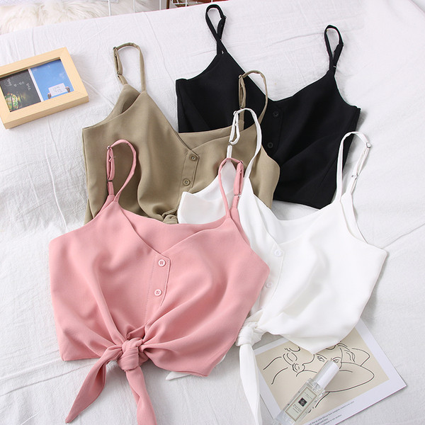 Moodne lühike naiste topp rihmade ja nööpidega