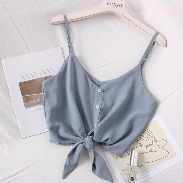 Moodne lühike naiste topp rihmade ja nööpidega