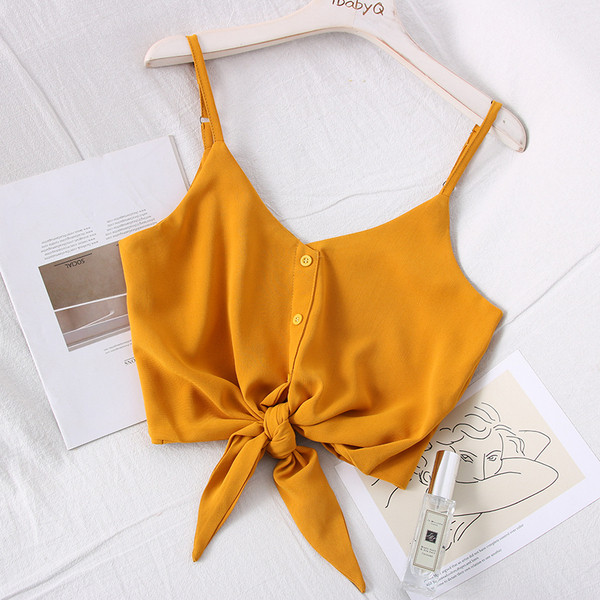 Moodne lühike naiste topp rihmade ja nööpidega