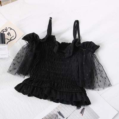 Moodne naiste pluus paatkaelusega, tülli ja volangidega rihmadega