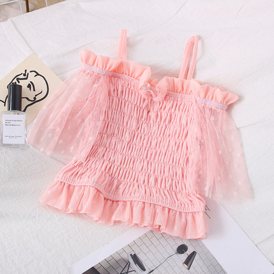 Moodne naiste pluus paatkaelusega, tülli ja volangidega rihmadega