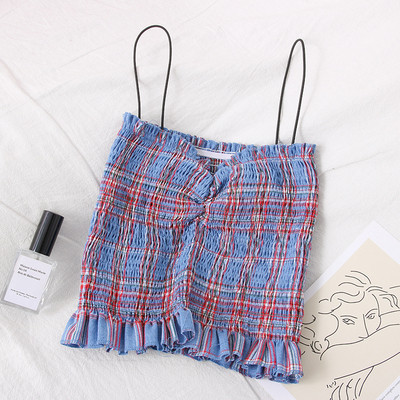 Modern kockás női felső vékony pánttal