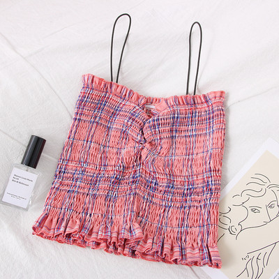 Modern kockás női felső vékony pánttal