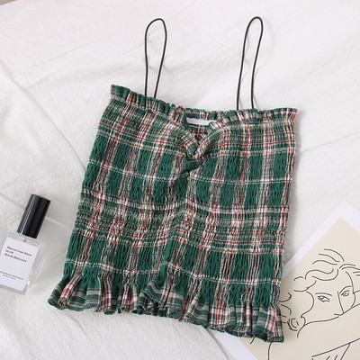 Modern kockás női felső vékony pánttal