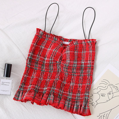 Modern kockás női felső vékony pánttal