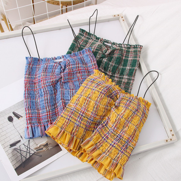 Modern kockás női felső vékony pánttal