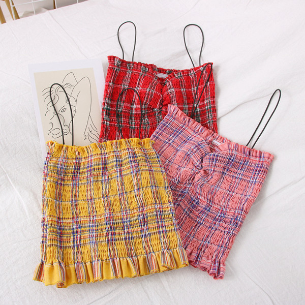 Modern kockás női felső vékony pánttal