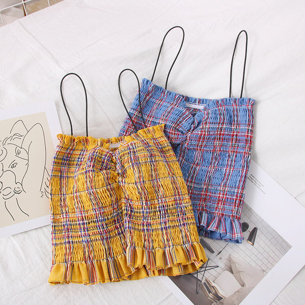 Modern kockás női felső vékony pánttal