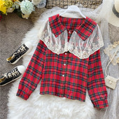 Kockás női ing hosszú ujjal és csipkével